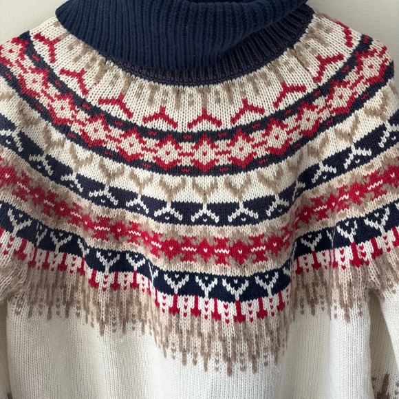 Lands’ End Ski Fair Isle Turtle Neck Sweater Wool Alpaca Cabin Fisherman Holiday - Picture 3 of 9